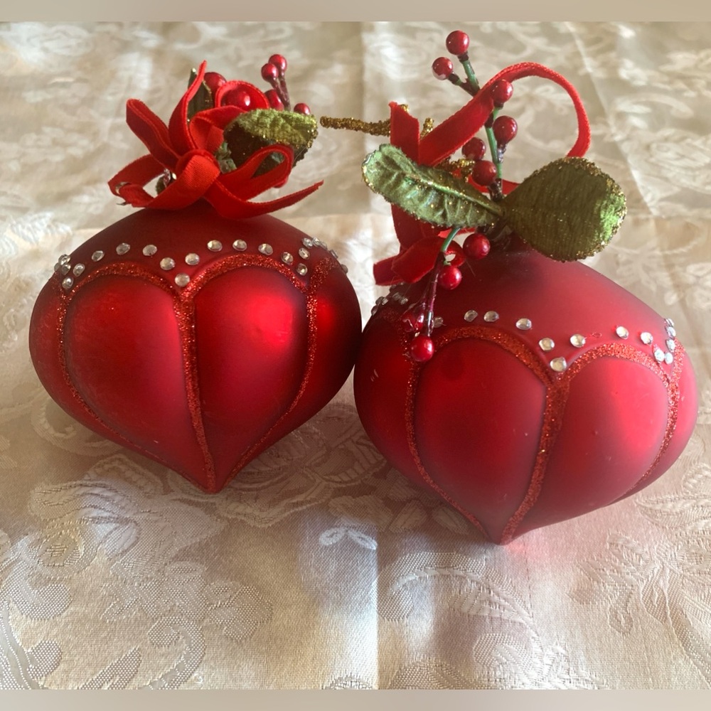 Vintage Set of 2 Red Glass Teardrop Ornaments